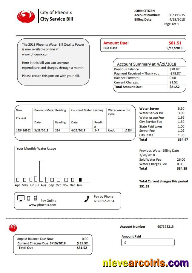 USA Arizona City of Phoenix utility bill